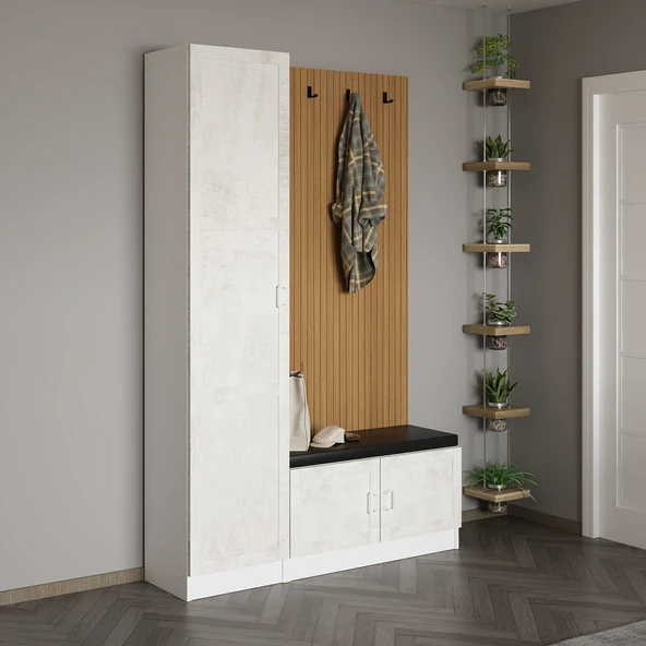 Minar Kale Dekor Panel 1 Kpk 1 Bölme Raf Port + Ayakkabılık Minderli Byz Eskitme Byz - 2