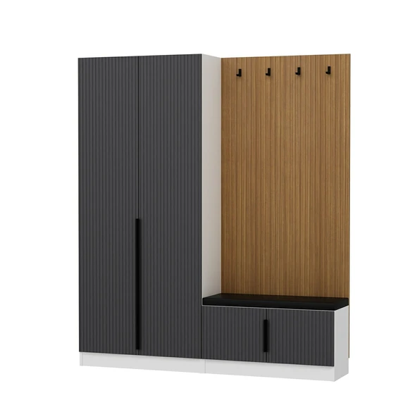 Minar Kale Dekor Panel 2 Kpk 2 Bölme Raf Port + Ayakkabılık Minderli Byz Mbrn Çizgili Antr - 6