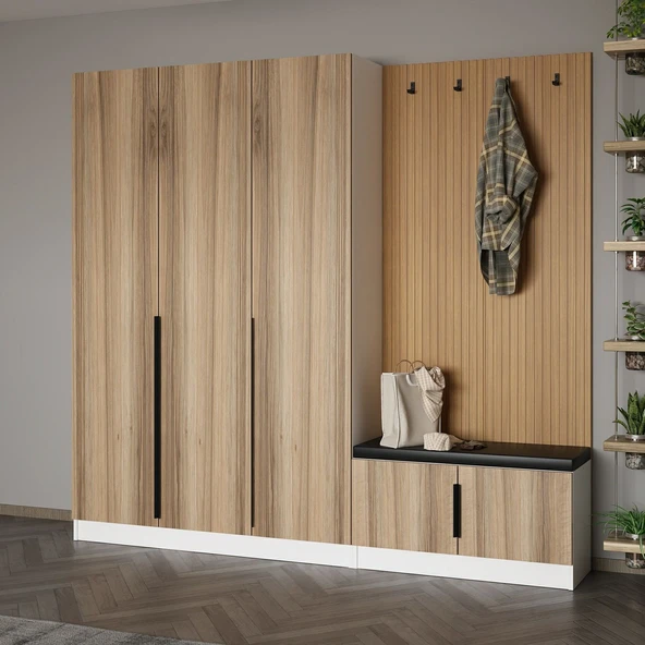 Minar Kale Dekor Panel 3 Kpk 1 Bölme Raf Port + Ayakkabılık Minderli Byz Dore Plus - 3