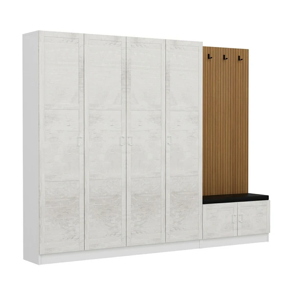 Minar Kale Dekor Panel 4 Kpk 2 Bölme Raf Port + Ayakkabılık Minderli Byz Eskitme Byz - 4