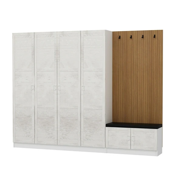 Minar Kale Dekor Panel 4 Kpk 2 Bölme Raf Port + Ayakkabılık Minderli Byz Eskitme Byz - 6