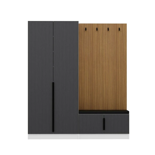 Minar Kale Dekor Panel 2 Kpk 2 Bölme Raf Port + Ayakkabılık Minderli Byz Mbrn Çizgili Antr - 5