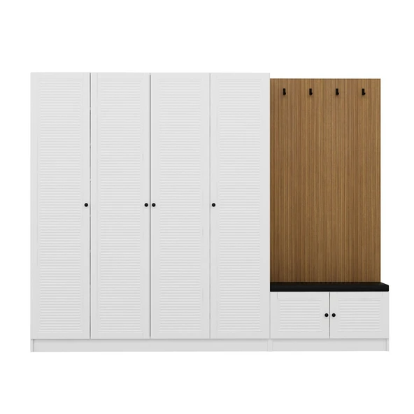 Minar Kale Dekor Panel 4K 2 Bölme Raf Port+Ayakkabılık Minderli Byz Mbrn Panjur Byz - 5