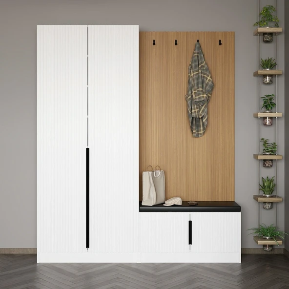 Minar Kale Dekor Panel 2 Kpk 2 Bölme Raf Port + Ayakkabılık Minderli Byz Mbrn Çizgili Byz ürün görseli