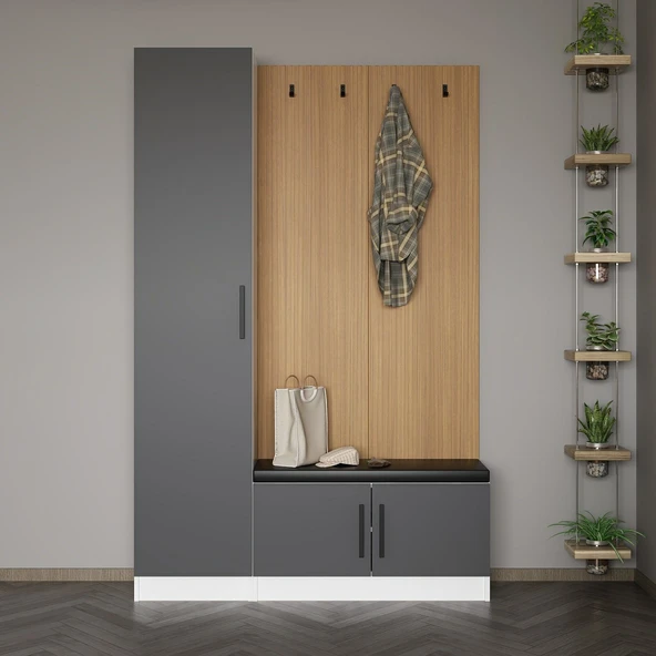 Minar Kale Dekor Panel 1 Kpk 1 Bölme Raf Port + Ayakkabılık Minderli Byz Antr