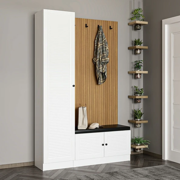 Minar Kale Dekor Panel 1K 1 Bölme Raf Port+Ayakkabılık Minderli Byz Mbrn Panjur Byz