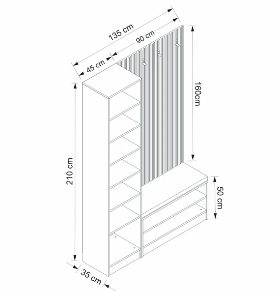 Minar Kale Dekor Panel 1 Kpk 1 Bölme Raf Port + Ayakkabılık Minderli Byz Antr - Resim 8