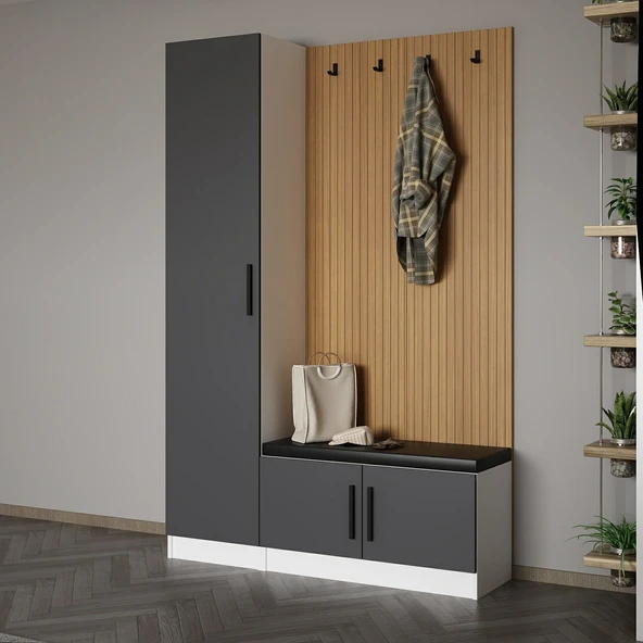 Minar Kale Dekor Panel 1 Kpk 1 Bölme Raf Port + Ayakkabılık Minderli Byz Antr - Resim 3