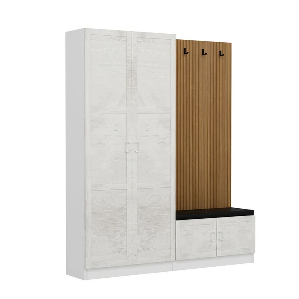 Minar Kale Dekor Panel 2 Kpk 2 Bölme Raf Port + Ayakkabılık Minderli Byz Eskitme Byz - 4