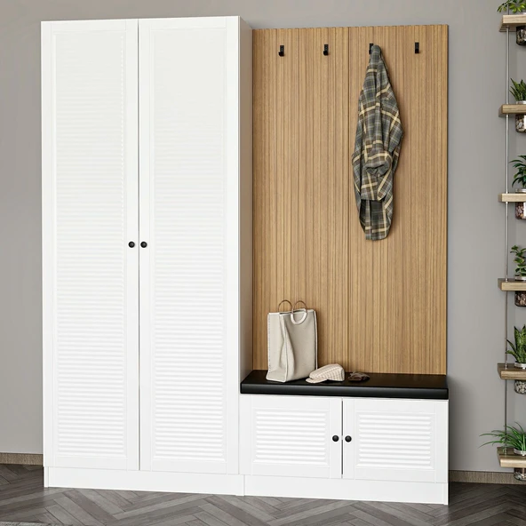 Minar Kale Dekor Panel 2K 2 Bölme Raf Port+Ayakkabılık Minderli Byz Mbrn Panjur Byz - 3