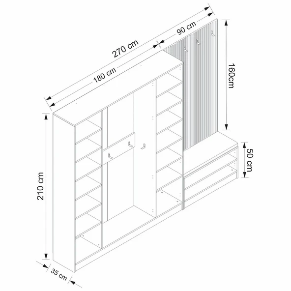 Minar Kale Dekor Panel 2 Bölme Raf+Ayakk Minderli Byz 4 Kapaksız - 4