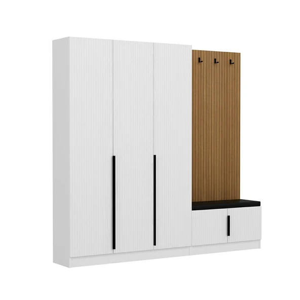 Minar Kale Dekor Panel 3 Kpk 1 Bölme Raf Port + Ayakkabılık Minderli Byz Mbrn Çizgili Byz - 4
