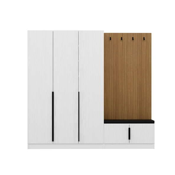 Minar Kale Dekor Panel 3 Kpk 1 Bölme Raf Port + Ayakkabılık Minderli Byz Mbrn Çizgili Byz - 5