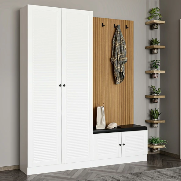 Minar Kale Dekor Panel 2K 2 Bölme Raf Port+Ayakkabılık Minderli Byz Mbrn Panjur Byz