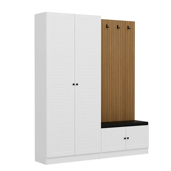 Minar Kale Dekor Panel 2K 2 Bölme Raf Port+Ayakkabılık Minderli Byz Mbrn Panjur Byz - 4