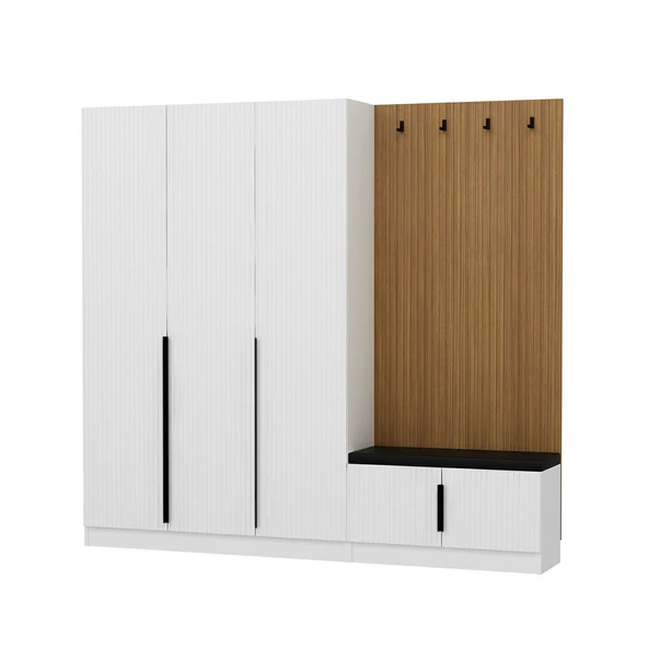 Minar Kale Dekor Panel 3 Kpk 1 Bölme Raf Port + Ayakkabılık Minderli Byz Mbrn Çizgili Byz - 6