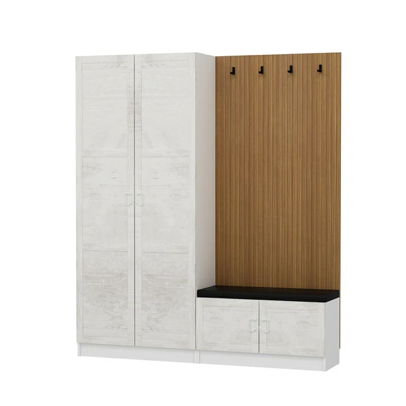 Minar Kale Dekor Panel 2 Kpk 2 Bölme Raf Port + Ayakkabılık Minderli Byz Eskitme Byz - 6