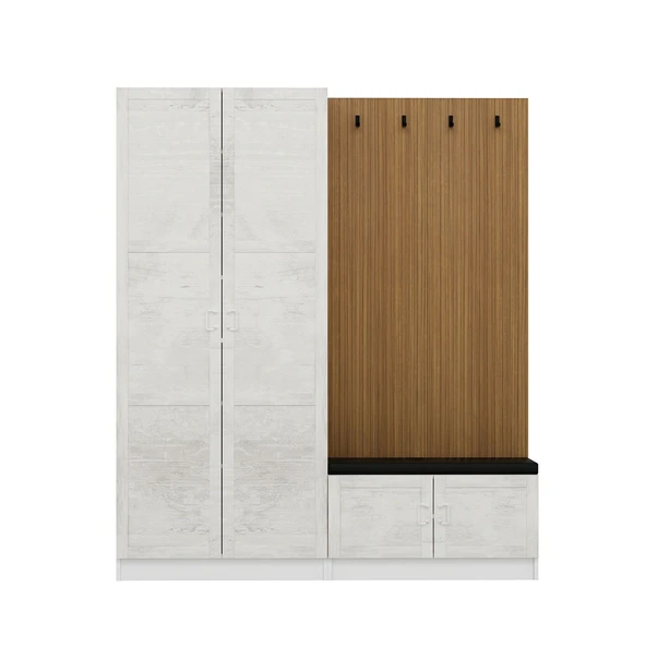 Minar Kale Dekor Panel 2 Kpk 2 Bölme Raf Port + Ayakkabılık Minderli Byz Eskitme Byz - 5