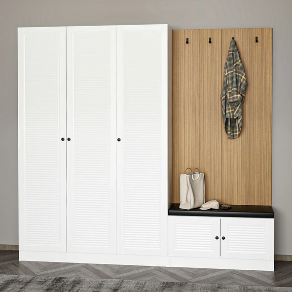 Minar Kale Dekor Panel 3K 1 Bölme Raf Port+Ayakkabılık Minderli Byz Mbrn Panjur Byz - 3