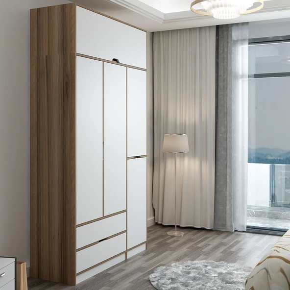 Minar Elina 3 Kapaklı Dolap + Yüklük Dore Beyaz - Resim 3