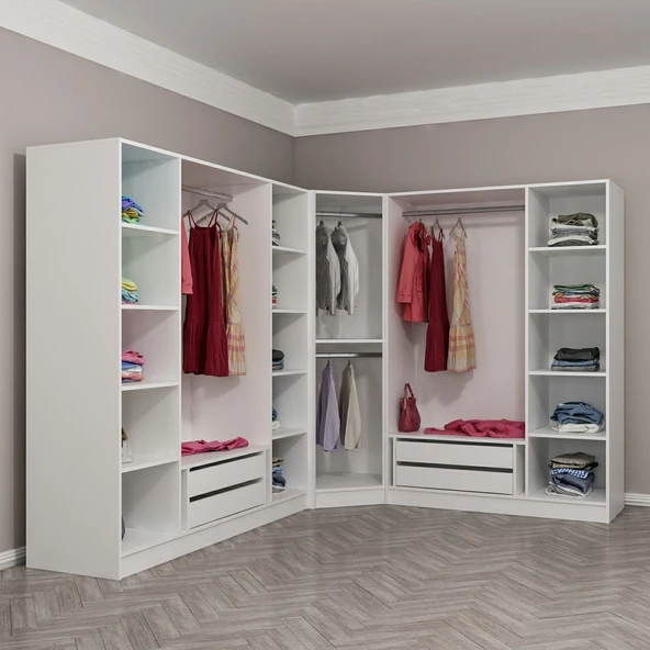 Minar Kale Zincir 8K 2 Aynalı 4Ç Köşe Dolap Beyaz 3+K+4 - Resim 7