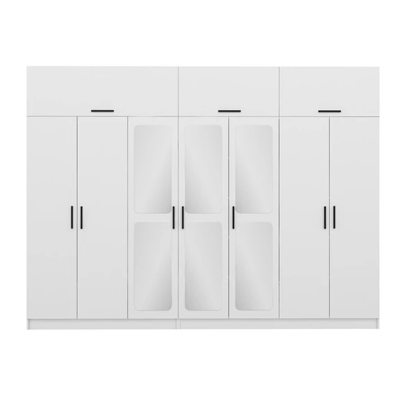 Minar Kale 7 Kapak 3 Aynalı 4 Çek Dolap & Yüklük Beyaz - 4