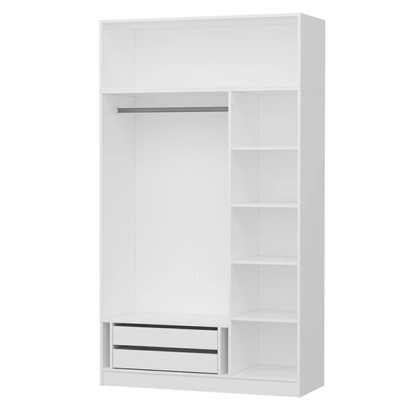 Minar Kale 3 Kapak 1 Aynalı 2 Çek Dolap & Yüklük Beyaz - Resim 6