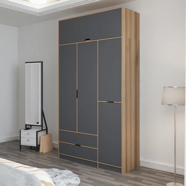 Minar Elina 3 Kapaklı Dolap + Yüklük Dore Antrasit - Resim 3