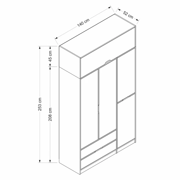 Minar Elina 3 Kapaklı Dolap + Yüklük Dore Antrasit - Resim 8