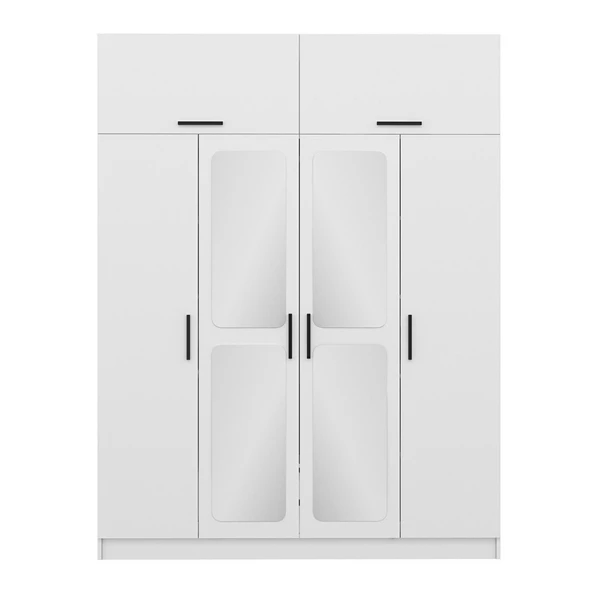 Minar Kale 4 Kapak 2 Aynalı 2 Çek Dolap & Yüklük Beyaz - Resim 4