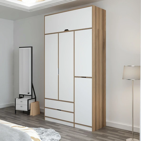 Minar Elina 3 Kapaklı Dolap + Yüklük Dore Beyaz - Resim 4