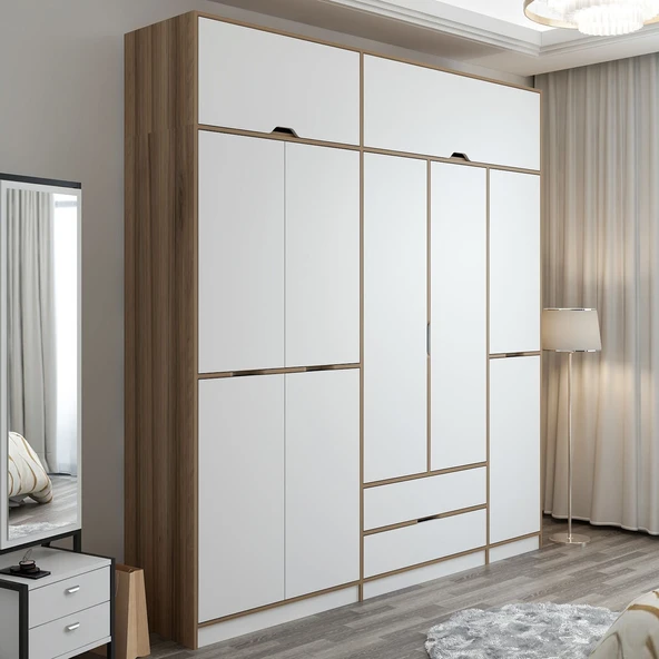 Minar Elina 5 Kapaklı Dolap + Yüklük Dore Beyaz - Resim 2