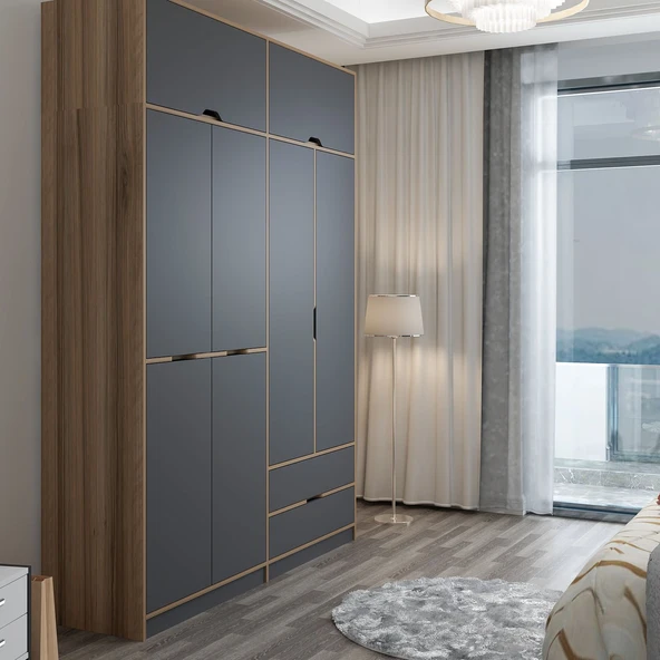 Minar Elina 4 Kapaklı Dolap + Yüklük Dore Antrasit - 4