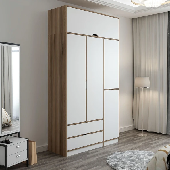 Minar Elina 3 Kapaklı Dolap + Yüklük Dore Beyaz - Resim 2