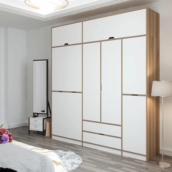 Minar Elina 5 Kapaklı Dolap + Yüklük Dore Beyaz - Resim 3