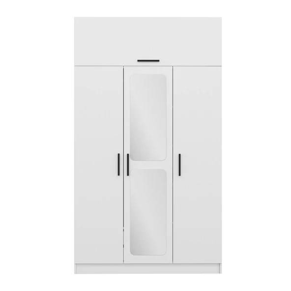 Minar Kale 3 Kapak 1 Aynalı 2 Çek Dolap & Yüklük Beyaz - Resim 4