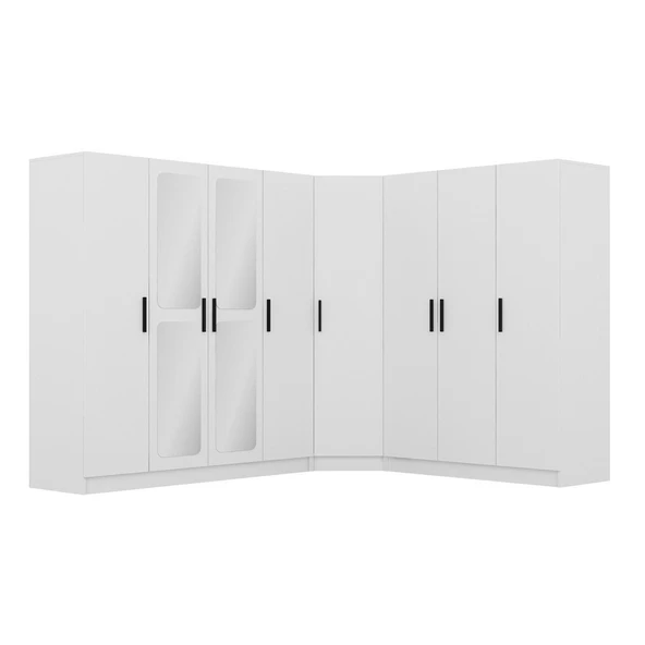 Minar Kale Zincir 8K 2 Aynalı 4Ç Köşe Dolap Beyaz 3+K+4 - Resim 5