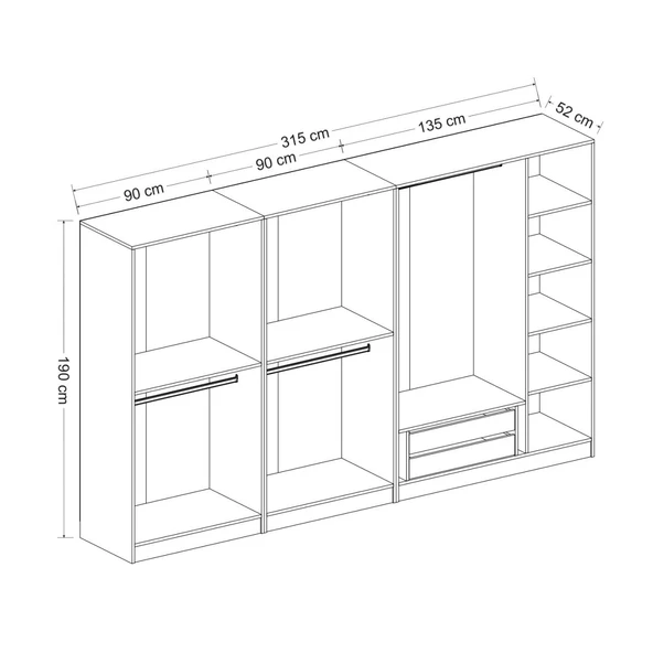 Minar Kale Zincir Dolap 7 Kapılı 3+2+2 Beyaz - Resim 8