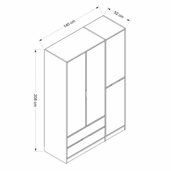Minar Elina 3 Kapaklı Dolap Dore Antrasit - Resim 8