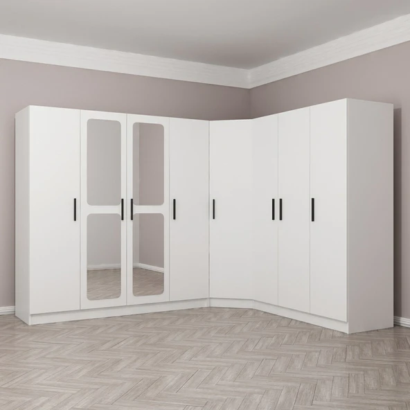 Minar Kale Zincir 8K 2 Aynalı 4Ç Köşe Dolap Beyaz 3+K+4 - Resim 3