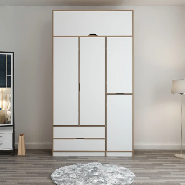 Minar Elina 3 Kapaklı Dolap + Yüklük Dore Beyaz