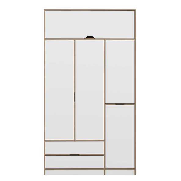 Minar Elina 3 Kapaklı Dolap + Yüklük Dore Beyaz - Resim 6