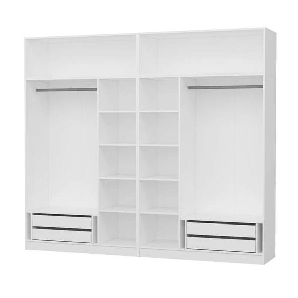 Minar Kale 6 Kapak 2 Aynalı 4 Çek Dolap & Yüklük Beyaz - 7