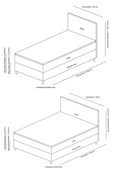 Minar Safir Baza+Başlık 140*200 Pedli Yatak Set- Bej - Resim 8