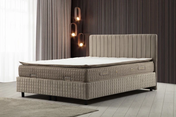 Minar Safir Baza+Başlık 140*200 Pedli Yatak Set- Bej
