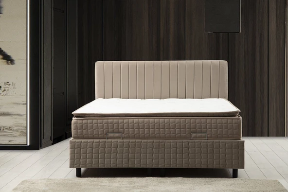 Minar Safir Baza+Başlık 140*200 Pedli Yatak Set- Bej - Resim 2