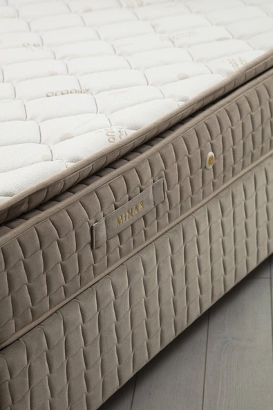 Minar Safir Baza+Başlık 140*200 Pedli Yatak Set- Bej - Resim 6