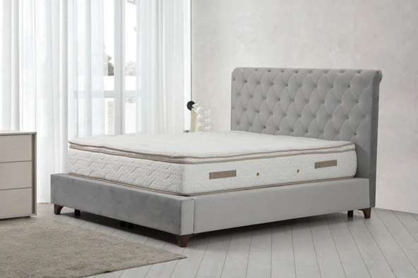 Minar Deluxe Baza+Başlık+Yatak Gri 140X200