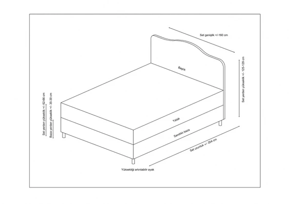 Minar Vassi Baza+Başlık+ Sonata Yatak Gül Kurusu 150X200 - Resim 6