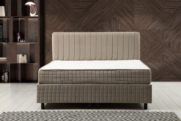 Minar Safir Baza+Başlık 140*200 Pedsiz Yatak Set- Bej - 2